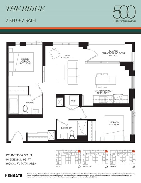 Floor plan for 2 beds, 2 baths, 820 sqft